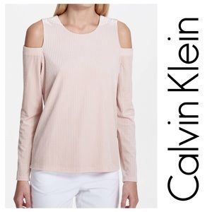 NWT [ Calvin Klein ] Velvet Stripe Cold Shoulder